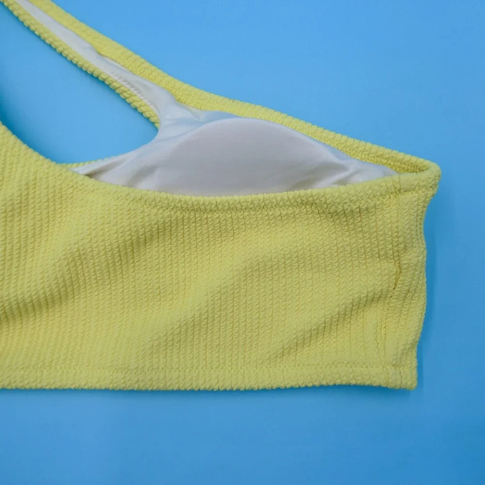 Victorias Secret XL Yellow Ribbed Cutout Singe Shoulder Bikini Top‎ Swimwear New